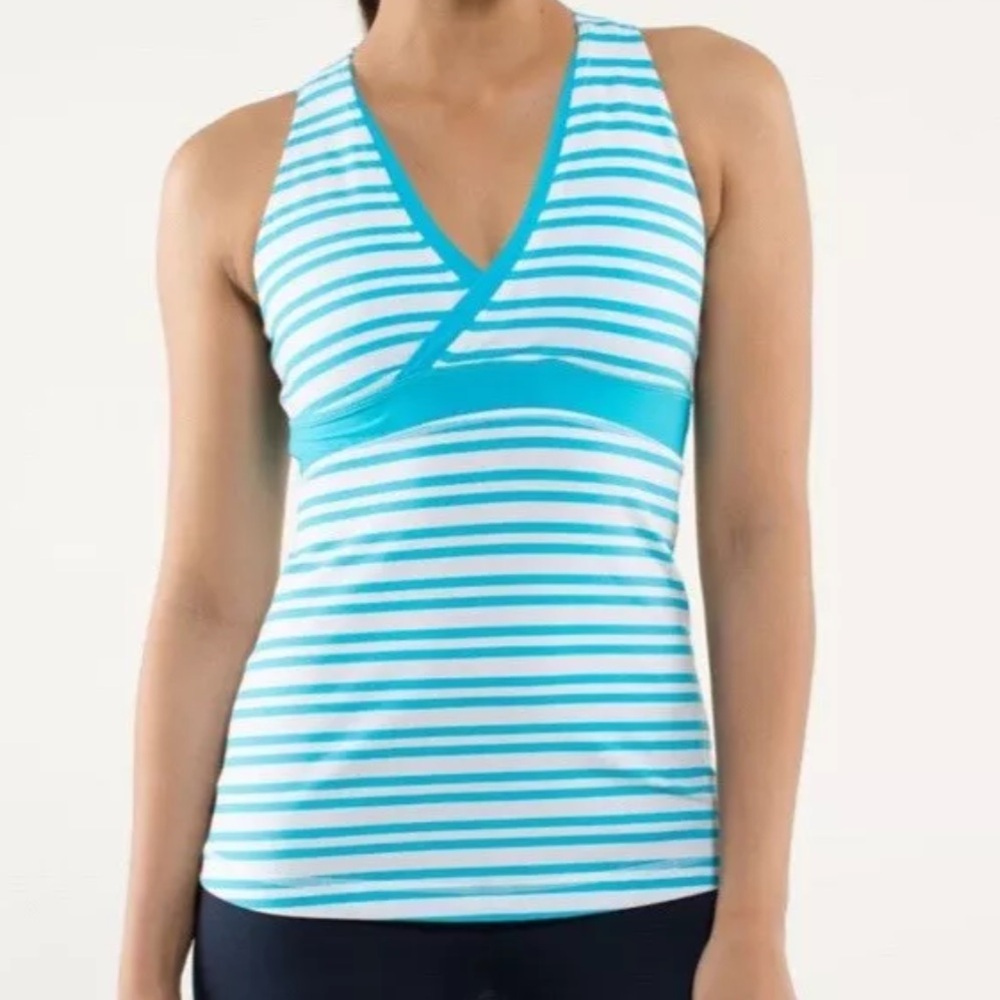 Lululemon Deep V Athletic Tank Top Twin Stripe Spry Blue